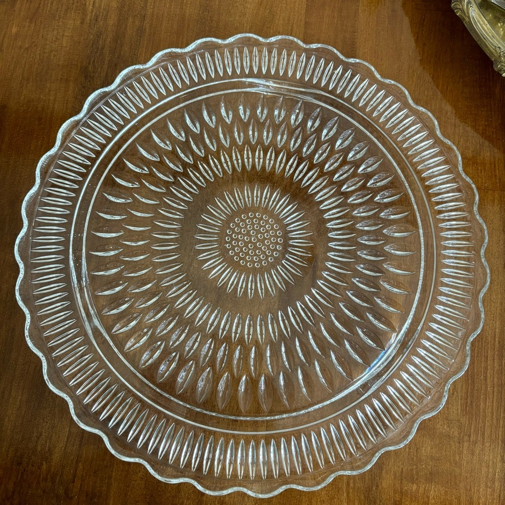 Vintage Footed Sandwich Platter Pressed Glass Cake Plate Tray 12” Kromex